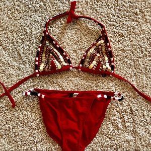 HOT Sexy Vix red bikini beaded top small